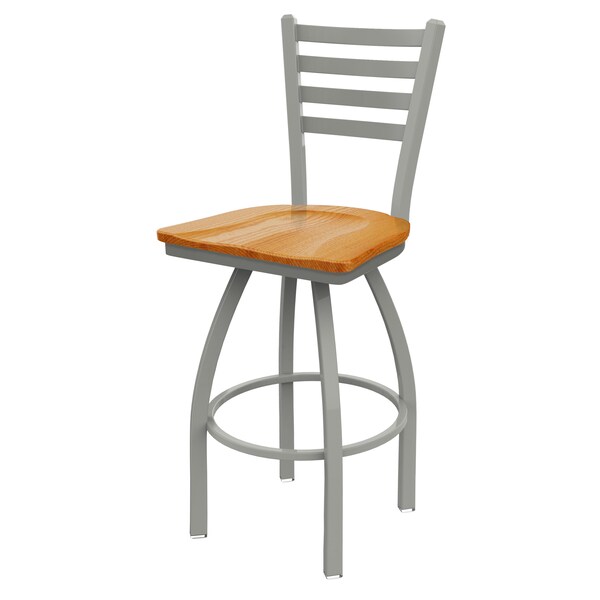 25" Swivel Counter Stool, Nickel Finish, Med Oak Seat